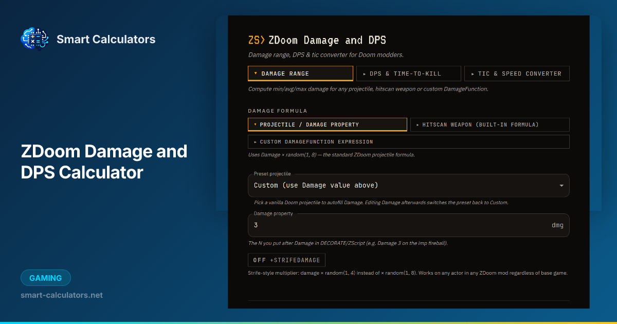 ZDoom Damage Calculator: Damage Range, DPS & Tics